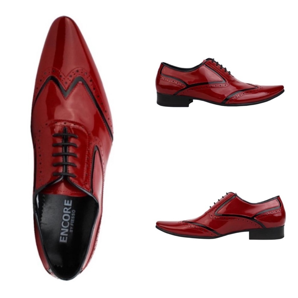 ENCORE by FIESSO red & black leather wing tips sizes 8, 9, 10, 11, 13 NIB